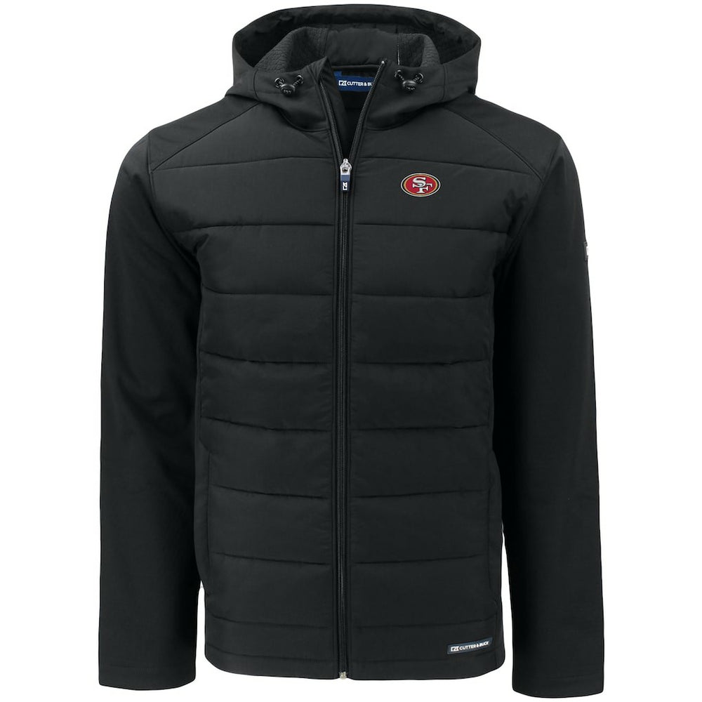 San Francisco 49ers Cutter & Buck Evoke PrimaLoft Hybrid Eco Softshell Recycled Full-Zip Hooded Jacket Black - NFL