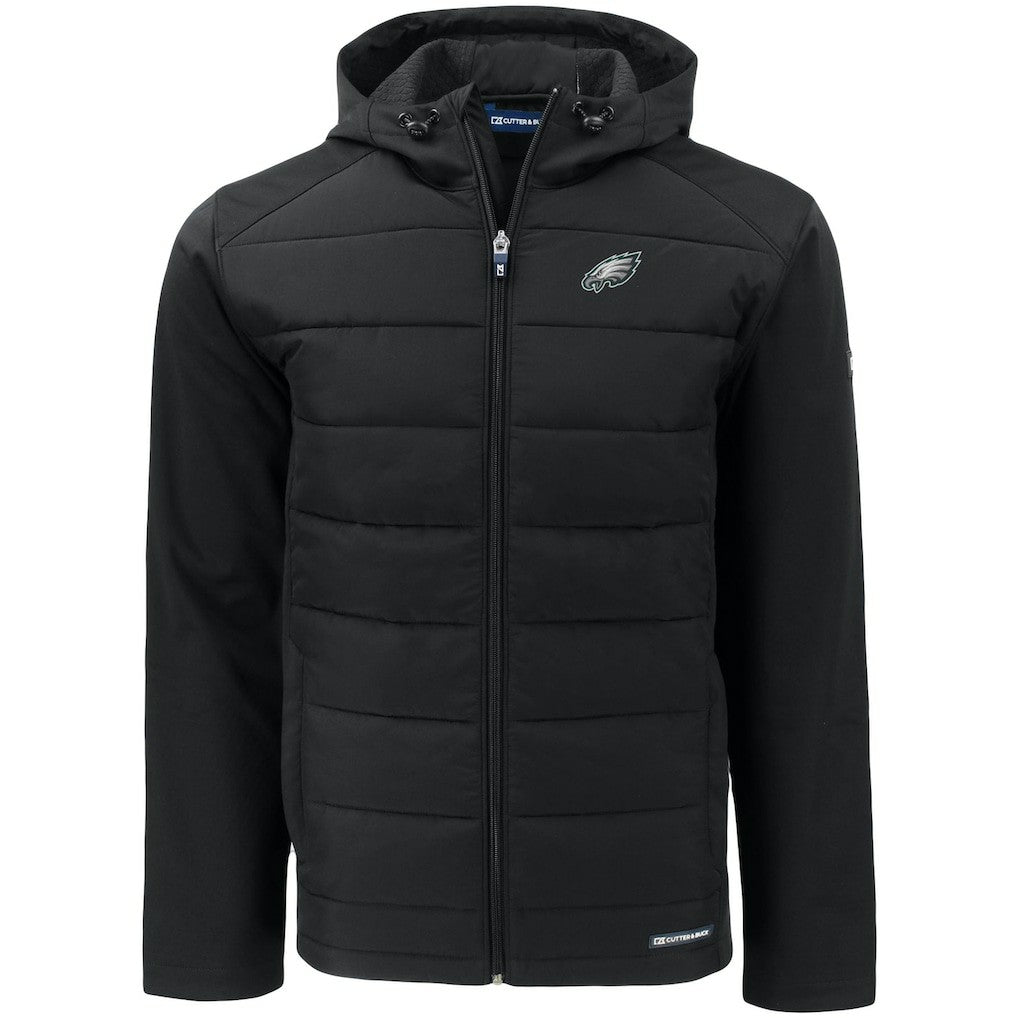 Philadelphia Eagles Cutter & Buck Evoke PrimaLoft Hybrid Eco Softshell Recycled Full-Zip Hooded Jacket Black - NFL