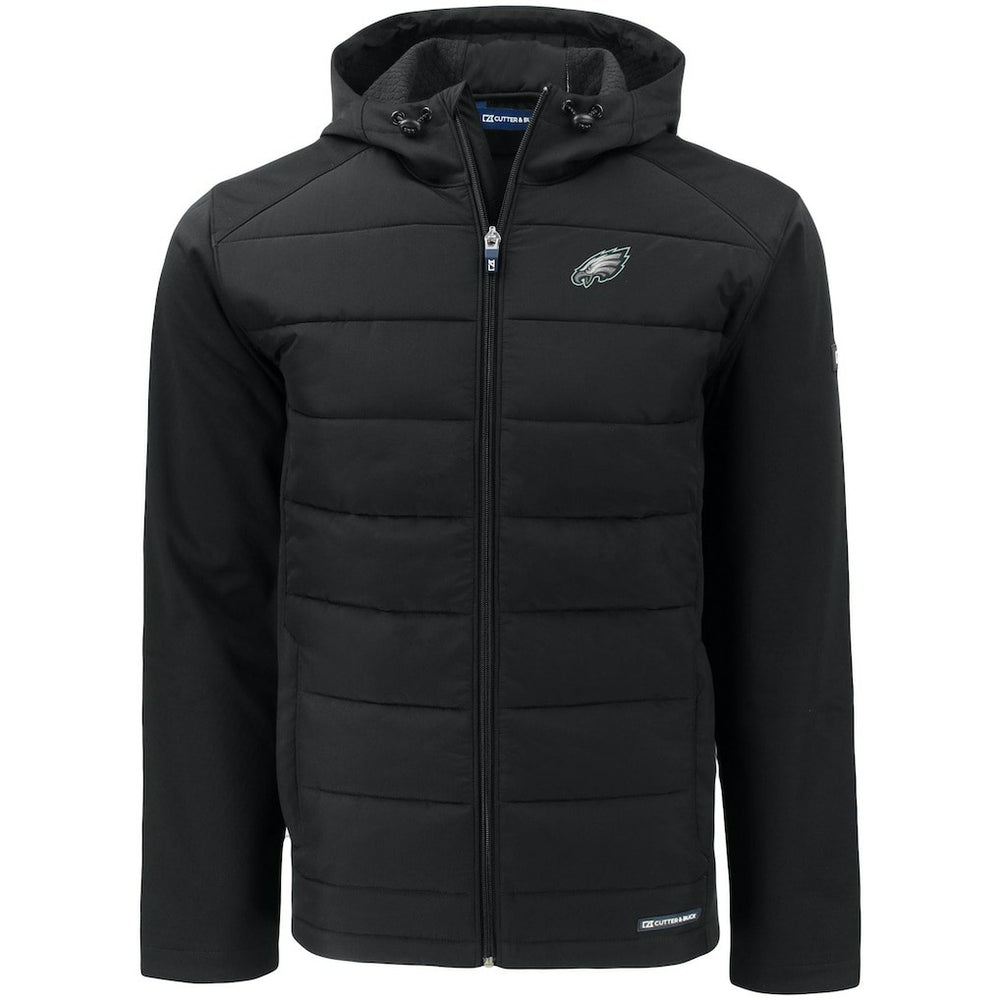 Philadelphia Eagles Cutter & Buck Evoke PrimaLoft Hybrid Eco Softshell Recycled Full-Zip Hooded Jacket Black - NFL
