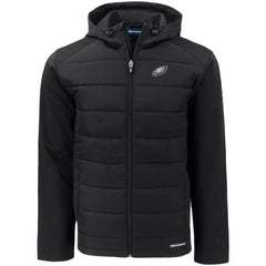 Philadelphia Eagles Cutter & Buck Evoke PrimaLoft Hybrid Eco Softshell Recycled Full-Zip Hooded Jacket Black - NFL