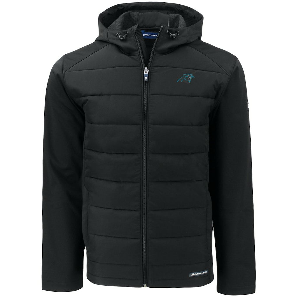 Carolina Panthers Cutter & Buck Evoke PrimaLoft Hybrid Eco Softshell Recycled Full-Zip Hooded Jacket Black - NFL