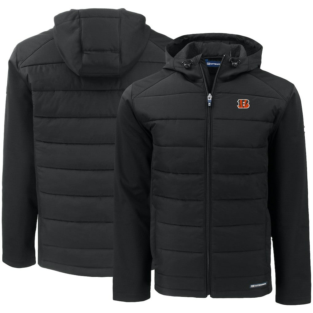 Cincinnati Bengals Cutter & Buck Evoke PrimaLoft Hybrid Eco Softshell Recycled Full-Zip Hooded Jacket Black - NFL