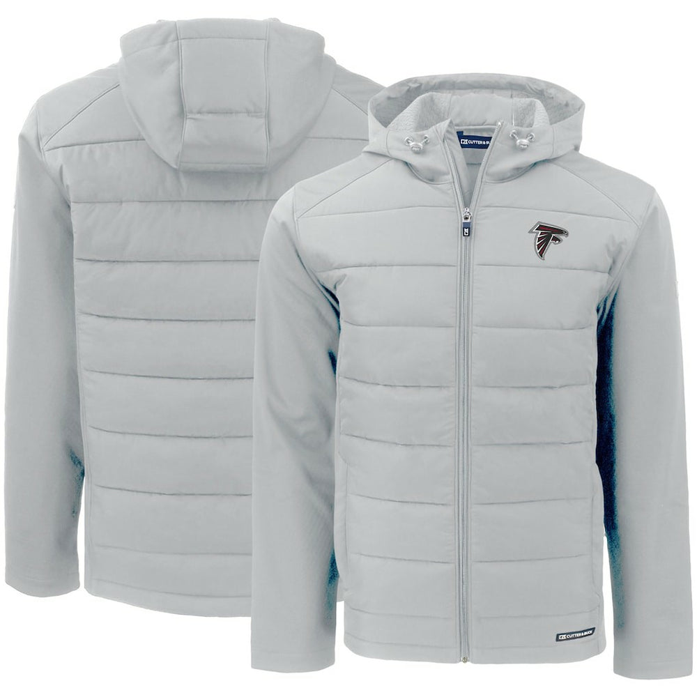 Atlanta Falcons Cutter & Buck Evoke PrimaLoft Hybrid Eco Softshell Recycled Full-Zip Hooded Jacket Gray - NFL