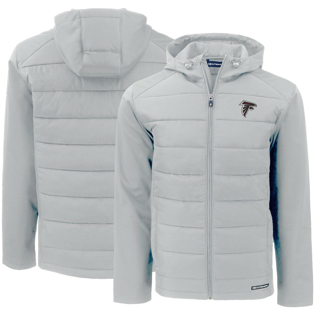 Atlanta Falcons Cutter & Buck Evoke PrimaLoft Hybrid Eco Softshell Recycled Full-Zip Hooded Jacket Gray - NFL
