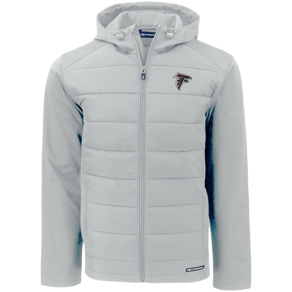 Atlanta Falcons Cutter & Buck Evoke PrimaLoft Hybrid Eco Softshell Recycled Full-Zip Hooded Jacket Gray - NFL