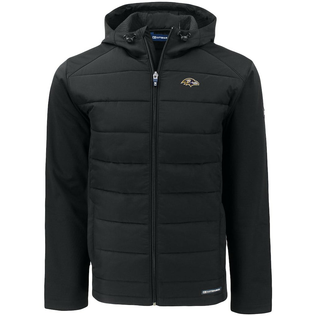 Baltimore Ravens Cutter & Buck Evoke PrimaLoft Hybrid Eco Softshell Recycled Full-Zip Hooded Jacket Black - NFL