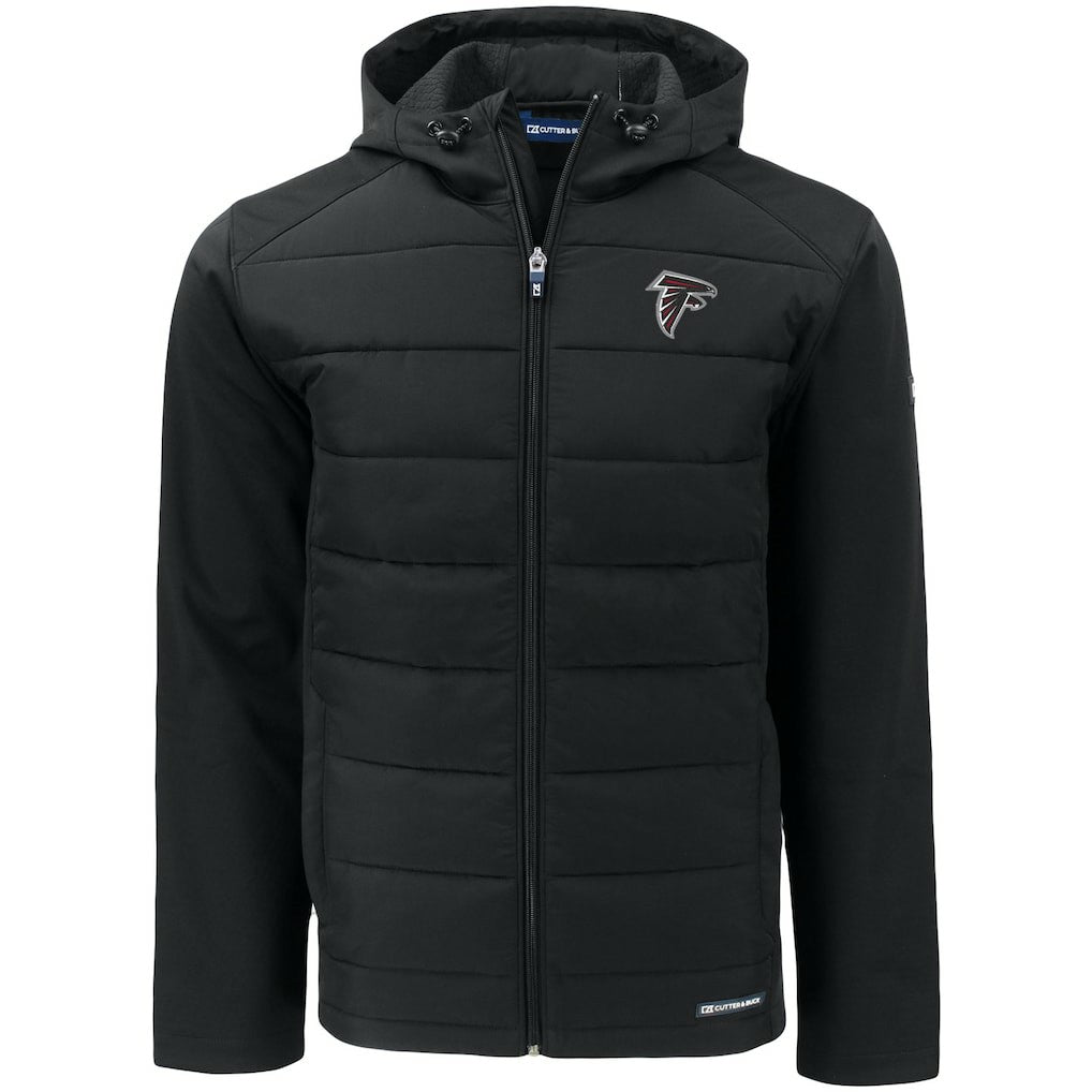 Atlanta Falcons Cutter & Buck Evoke PrimaLoft Hybrid Eco Softshell Recycled Full-Zip Hooded Jacket Black - NFL