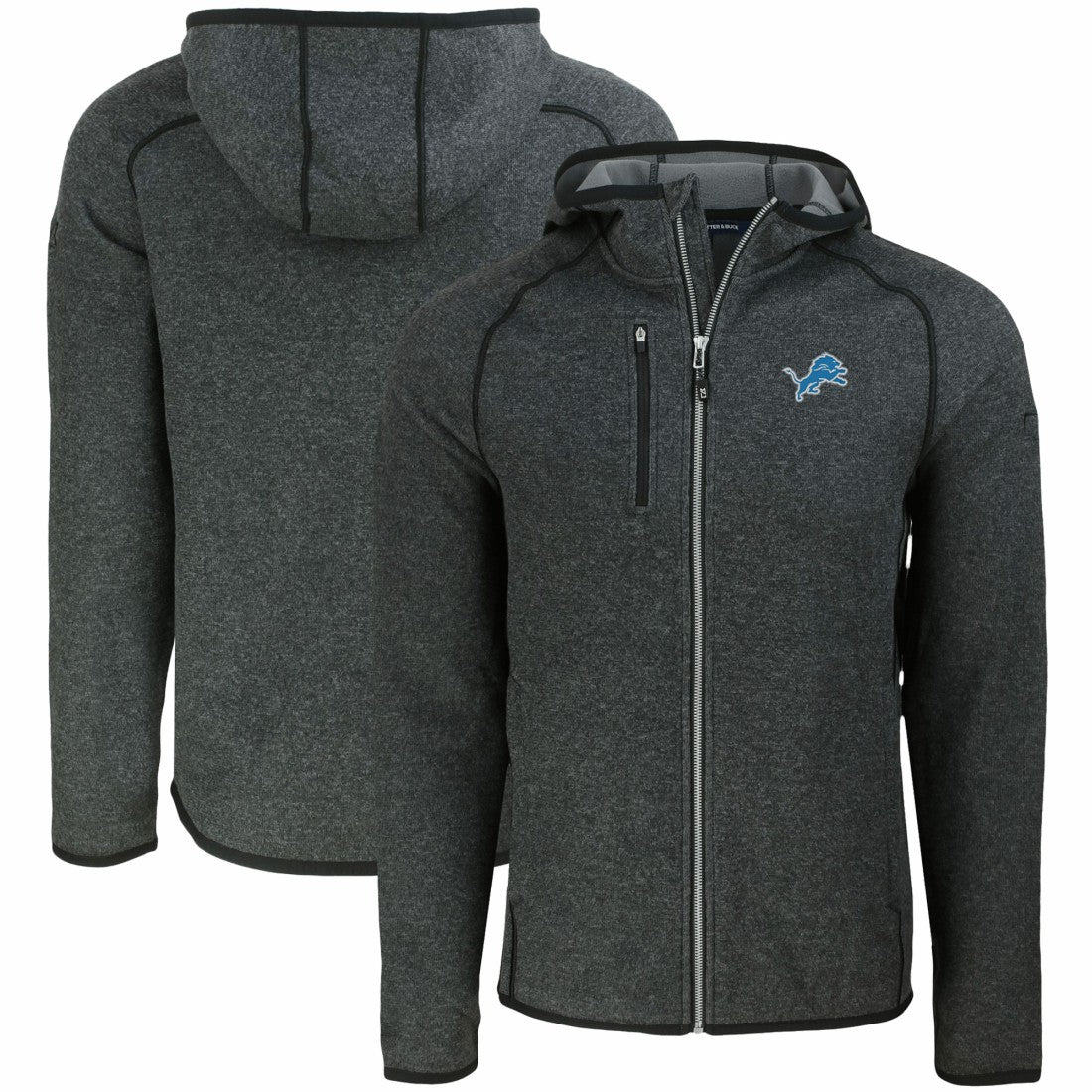Detroit Lions Cutter & Buck Mainsail Full-Zip Hooded Jacket Heather Charcoal - NFL