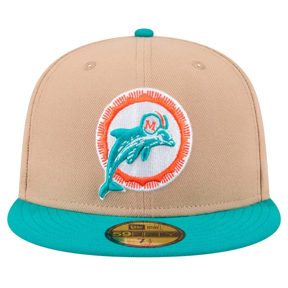 Miami Dolphins New Era Throwback Logo Main 59FIFTY Fitted Hat Tan - NFL