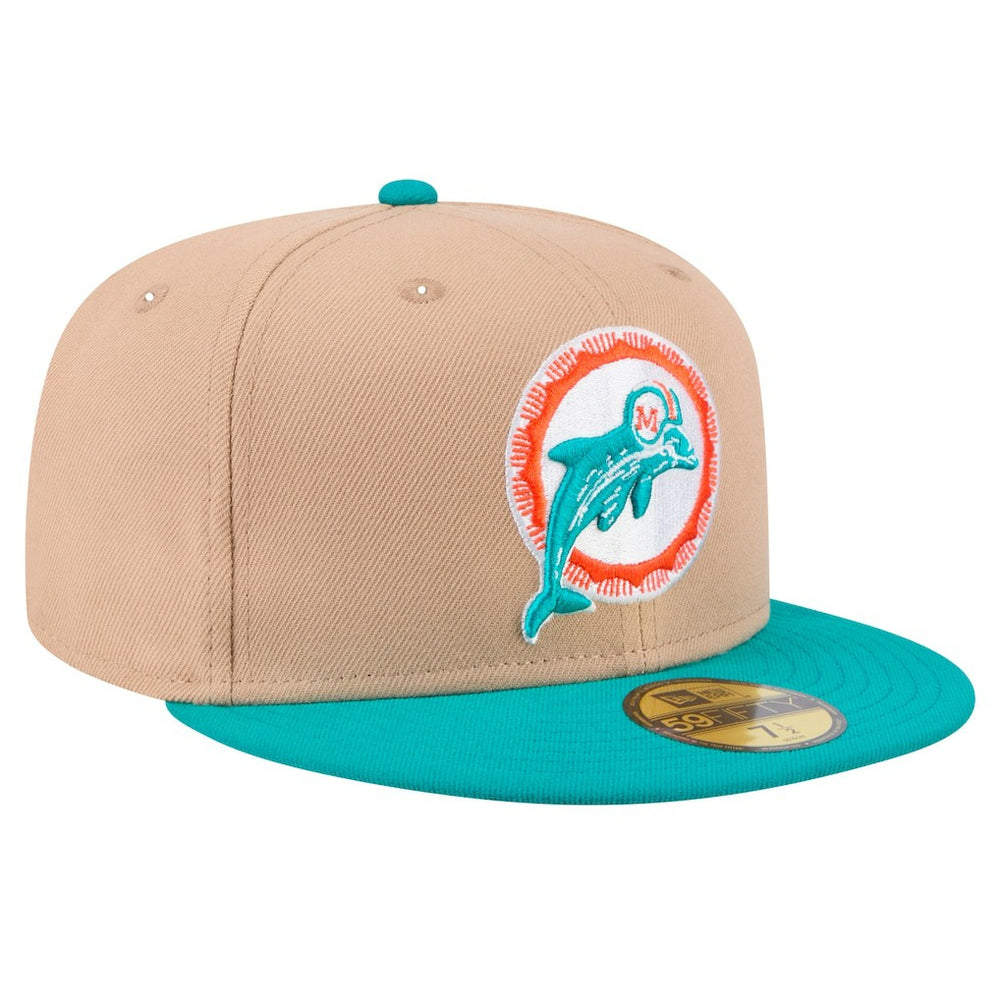 Miami Dolphins New Era Throwback Logo Main 59FIFTY Fitted Hat Tan - NFL