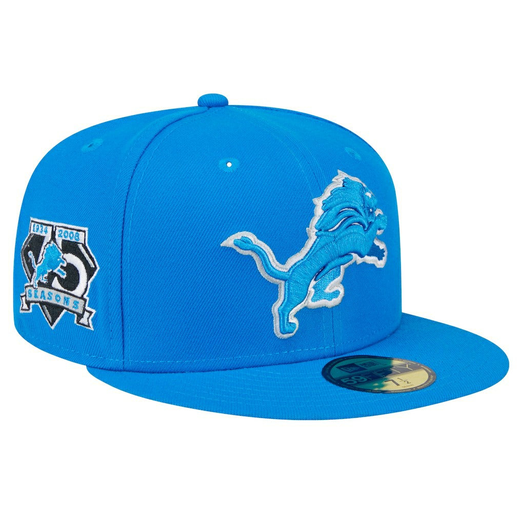 Detroit Lions New Era Main Side Patch 59FIFTY Fitted Hat Blue - NFL