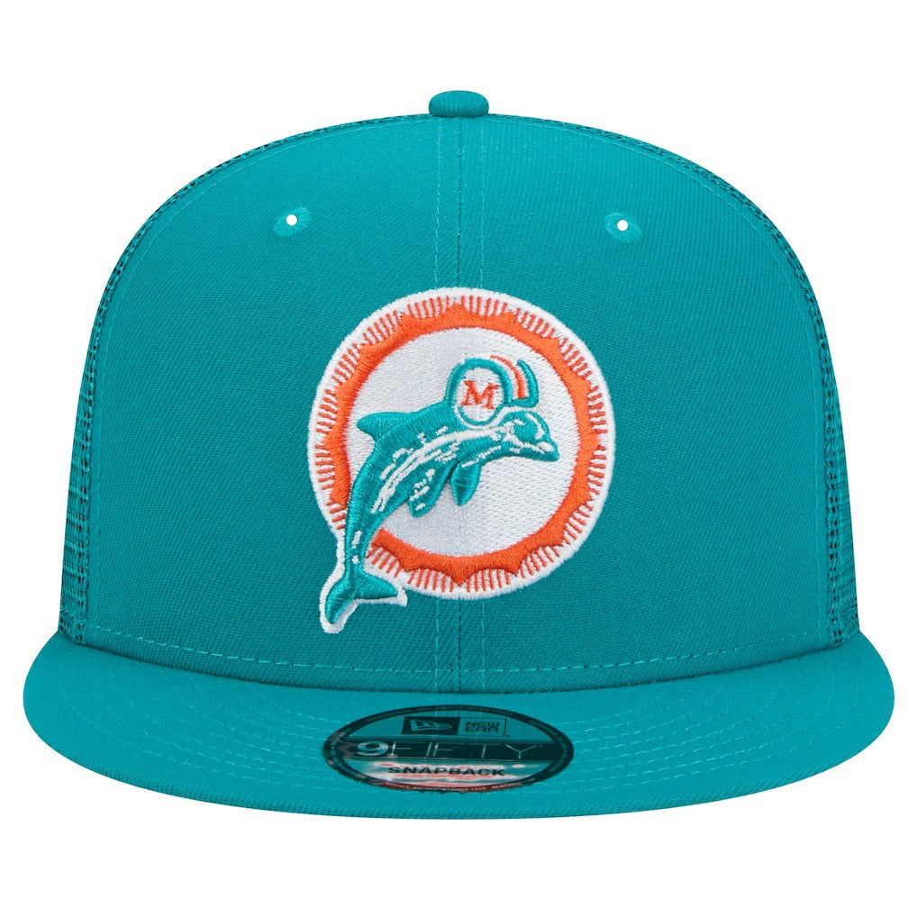Miami Dolphins New Era Throwback Main Trucker 9FIFTY Snapback Hat Aqua - NFL