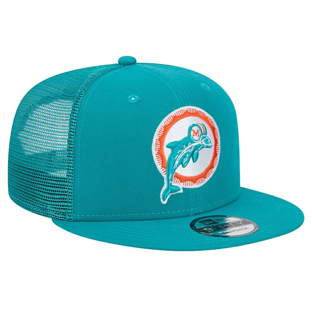 Miami Dolphins New Era Throwback Main Trucker 9FIFTY Snapback Hat Aqua - NFL