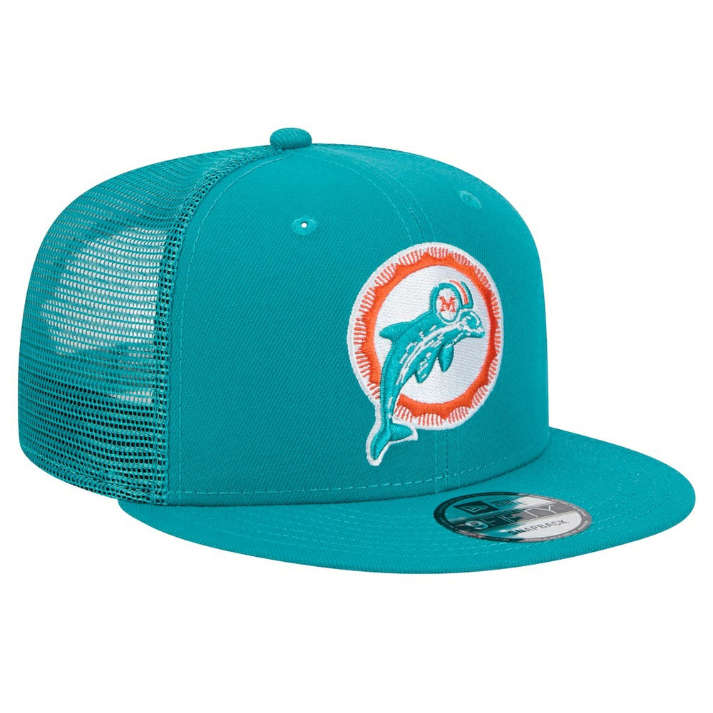 Miami Dolphins New Era Throwback Main Trucker 9FIFTY Snapback Hat Aqua - NFL