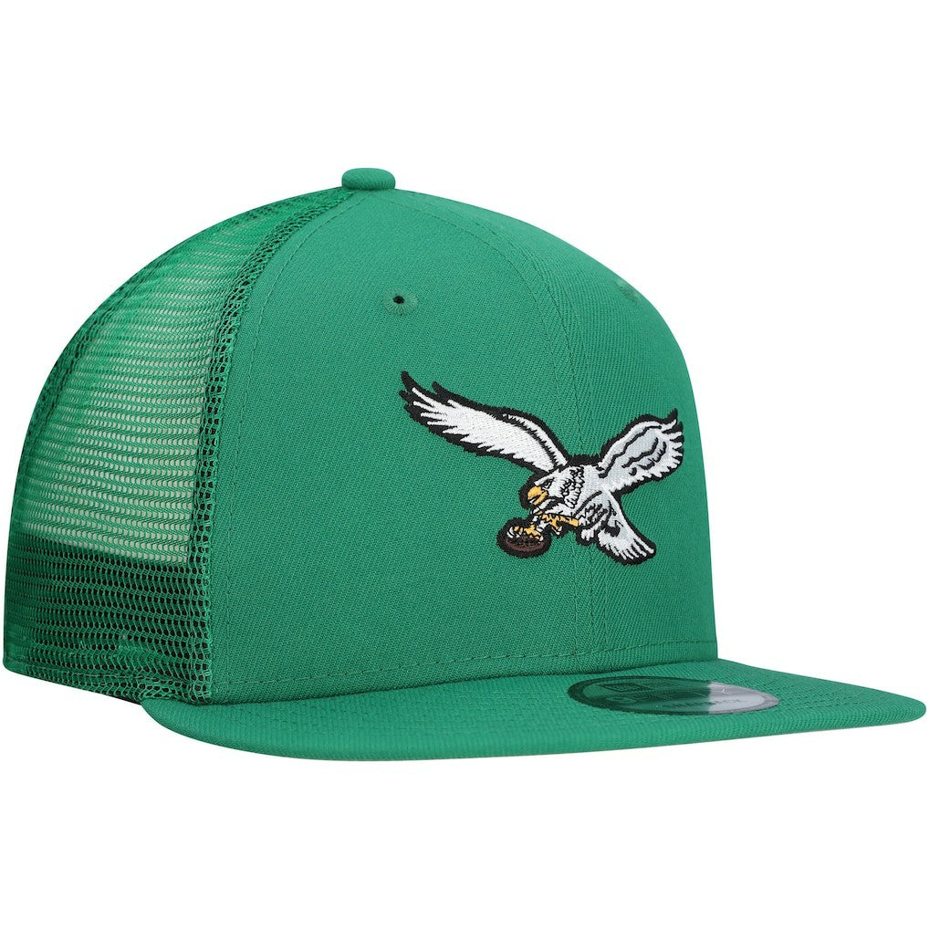 Philadelphia Eagles New Era Throwback Main Trucker 9FIFTY Snapback Hat Kelly Green - NFL