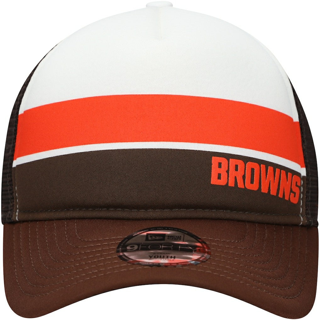 Cleveland Browns New Era Youth Sport Night Color Block 9FORTY A-Frame Trucker Adjustable Hat Brown - NFL
