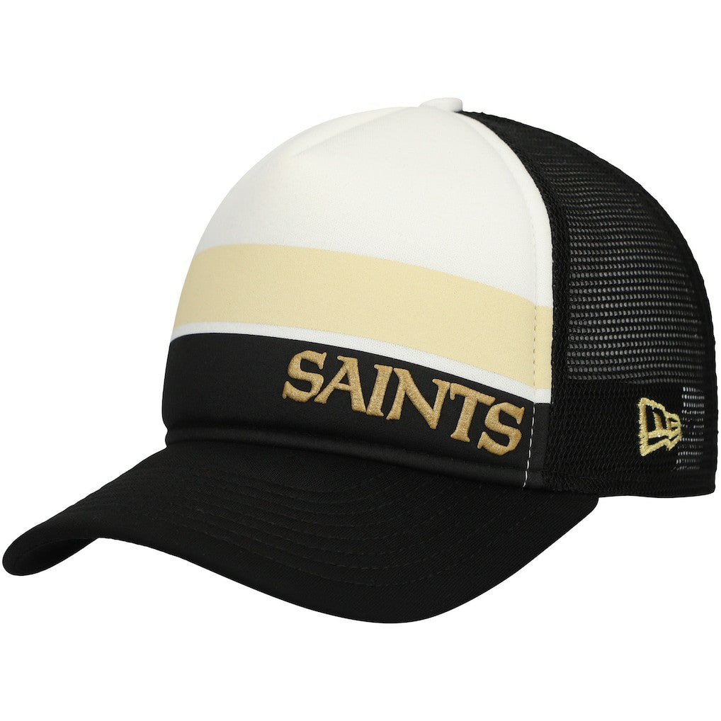New Orleans Saints New Era Youth Sport Night Color Block 9FORTY A-Frame Trucker Adjustable Hat Black - NFL