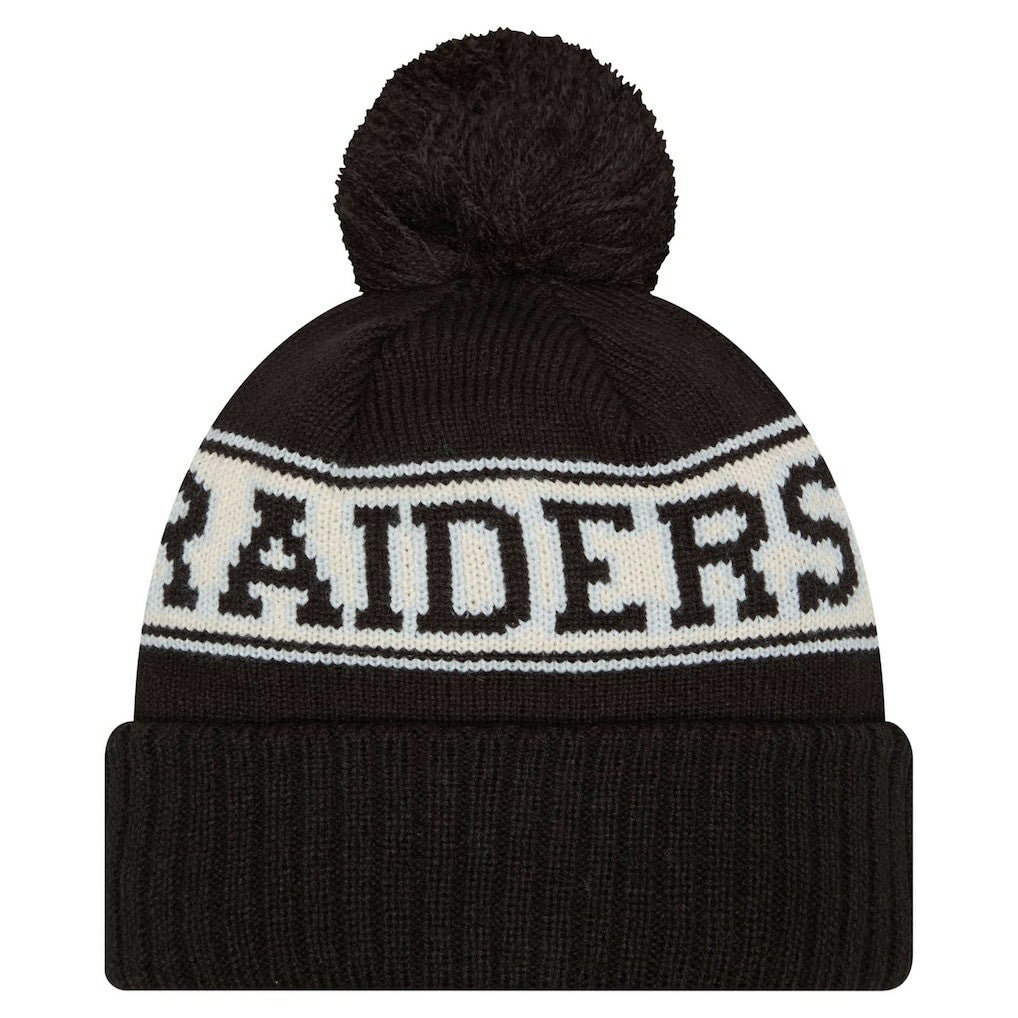 Las Vegas Raiders Youth New Era Retro Cuffed Knit Hat with Pom Black - NFL