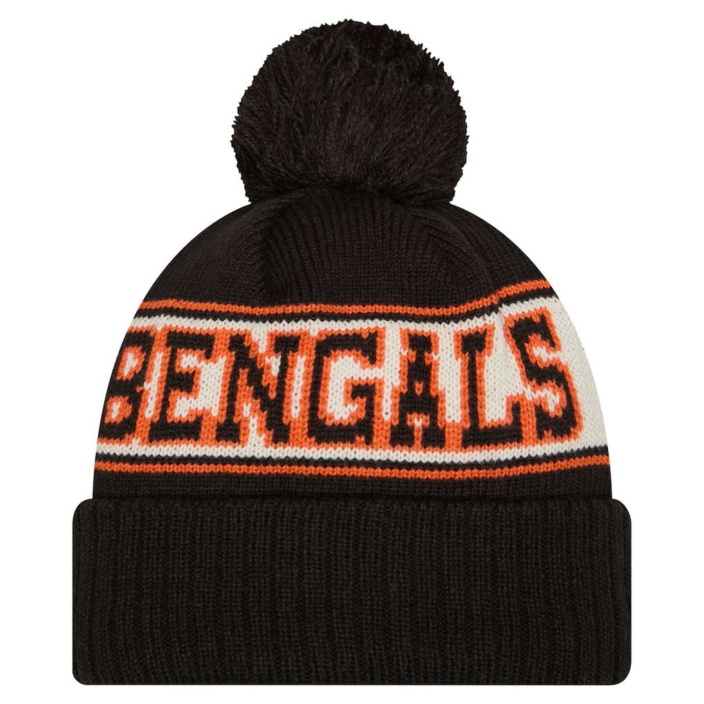 Cincinnati Bengals Youth New Era Retro Cuffed Knit Hat with Pom Black - NFL