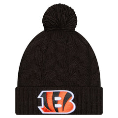 Cincinnati Bengals New Era Girls Youth Cabled Cuffed Knit Hat with Pom Black - NFL