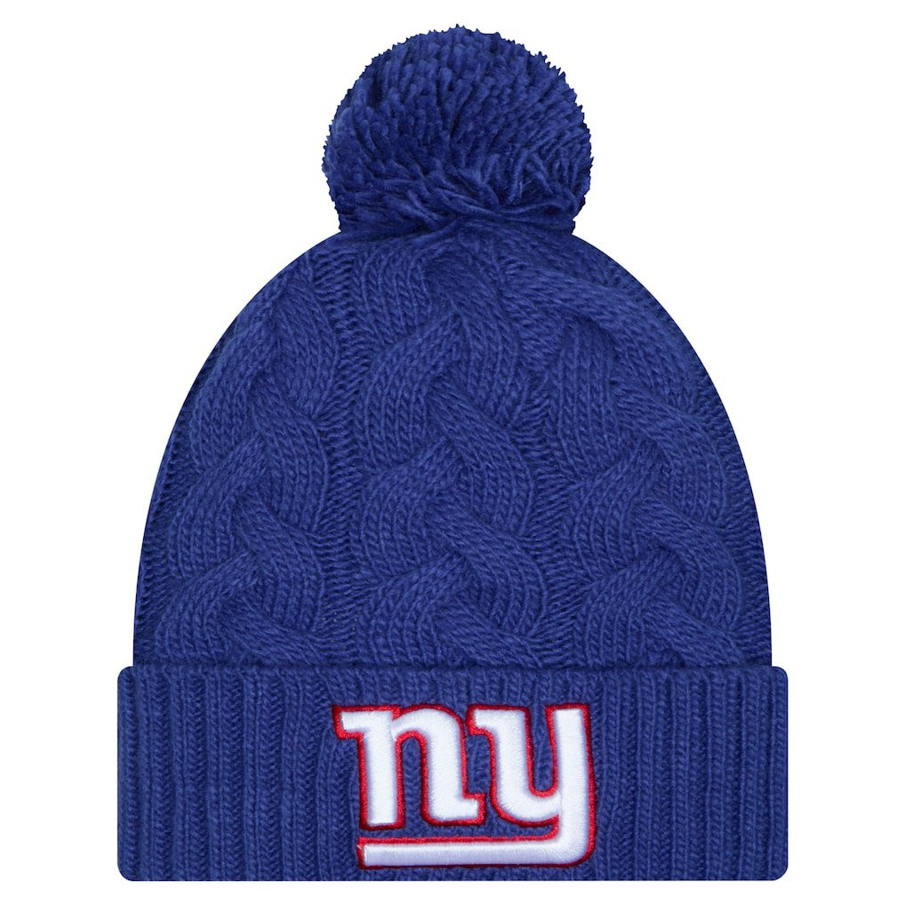 New York Giants New Era Girls Youth Cabled Cuffed Knit Hat with Pom Royal - NFL