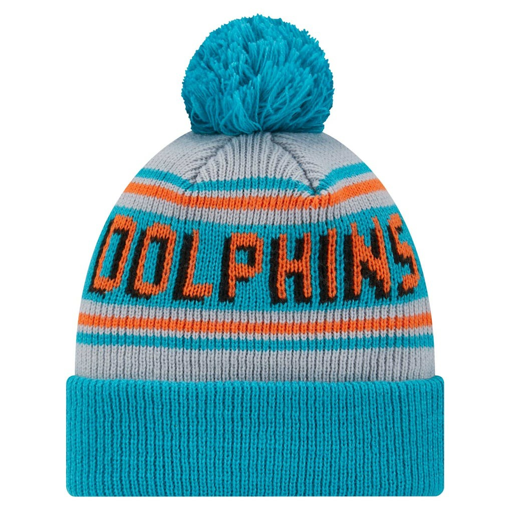 Miami Dolphins New Era Youth Main Cuffed Knit Hat with Pom Aqua - NFL