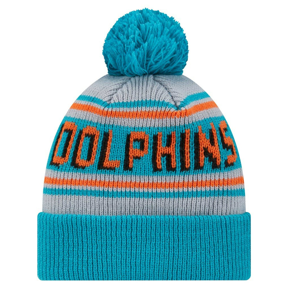 Miami Dolphins New Era Youth Main Cuffed Knit Hat with Pom Aqua - NFL