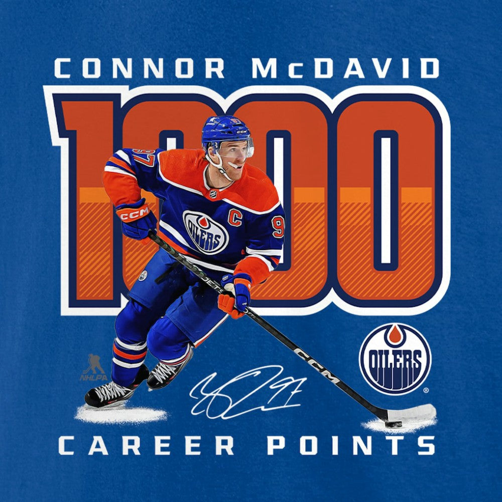 Connor McDavid Edmonton Oilers - 1,000 Career Points T-Shirt Royal