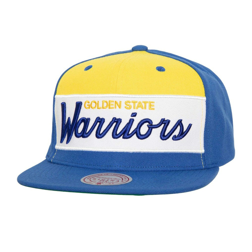 Mitchell & Ness - Golden State Warriors Retro Sport Color Block Script Snapback Hat - White/Royal