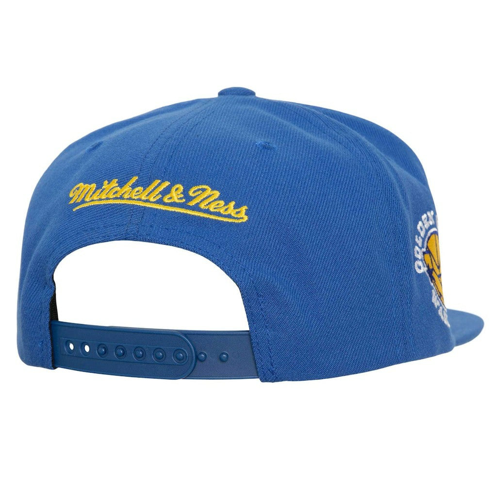 Mitchell & Ness - Golden State Warriors Retro Sport Color Block Script Snapback Hat - White/Royal