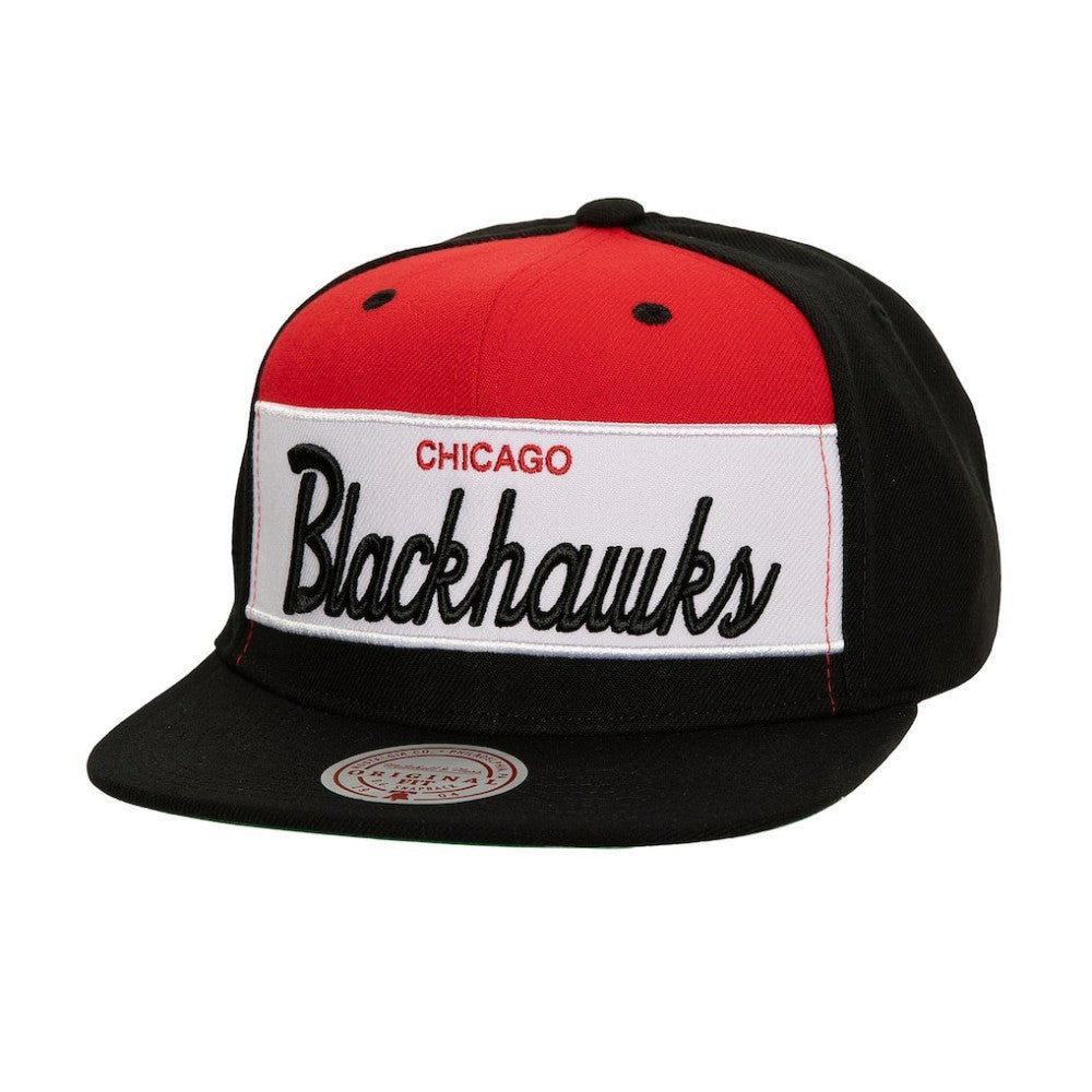 Chicago Blackhawks Mitchell & Ness Retro Script Colorblock Snapback Hat Black