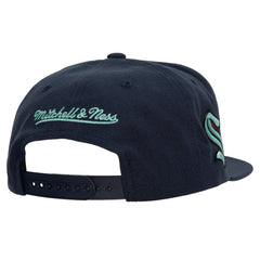 Seattle Kraken Mitchell & Ness Retro Script Colorblock Snapback Hat Deep Sea Blue