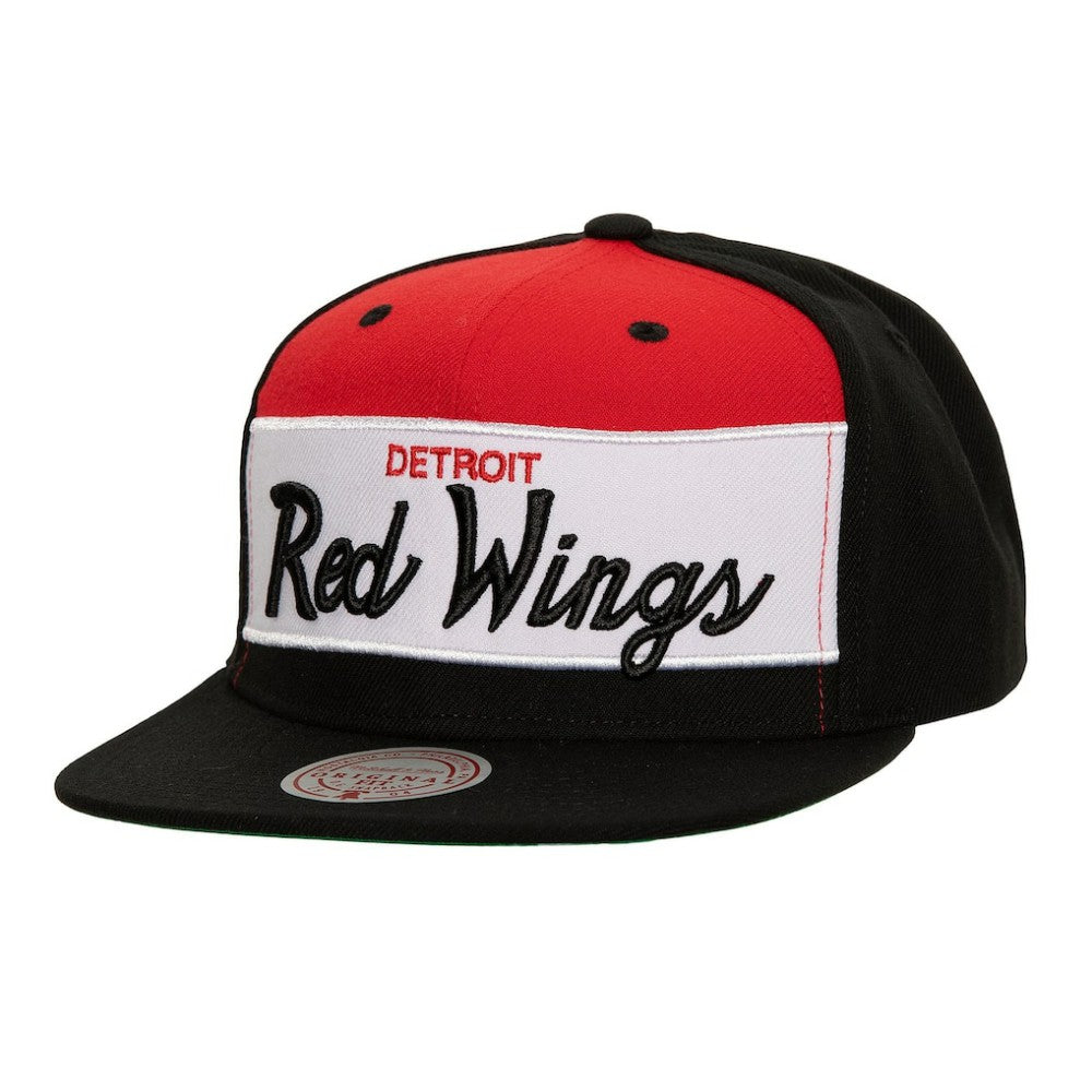 Detroit Red Wings - Mitchell & Ness Retro Script Colorblock Snapback Hat Black