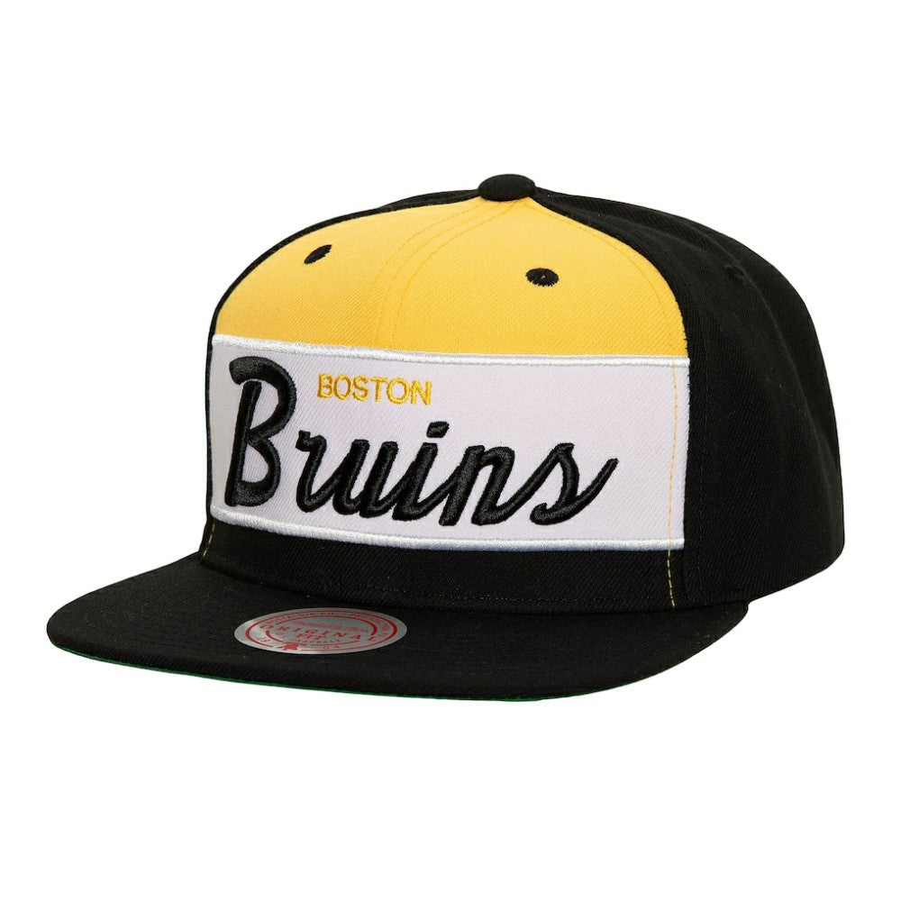 Boston Bruins Mitchell & Ness Retro Script Colorblock Snapback Hat Black