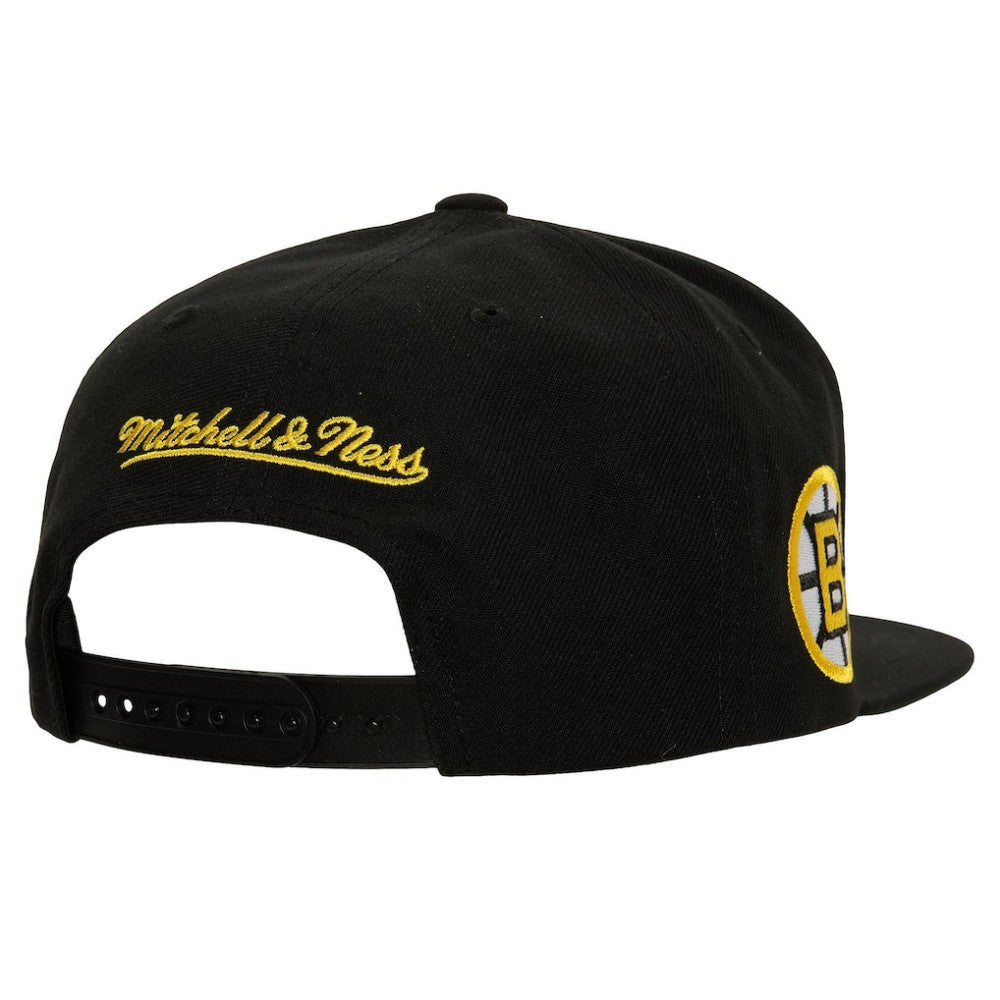 Boston Bruins Mitchell & Ness Retro Script Colorblock Snapback Hat Black
