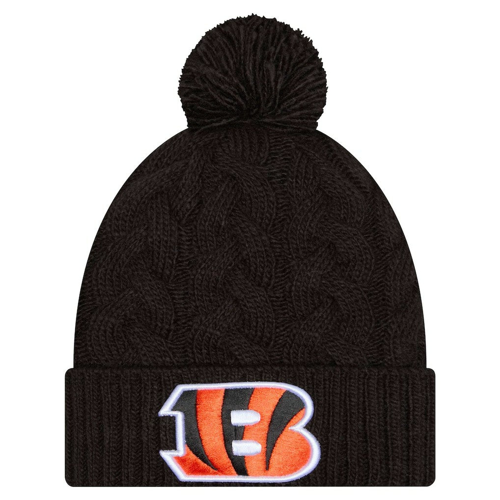 Cincinnati Bengals New Era Women's Cable Cuffed Knit Hat with Pom Black - NFL