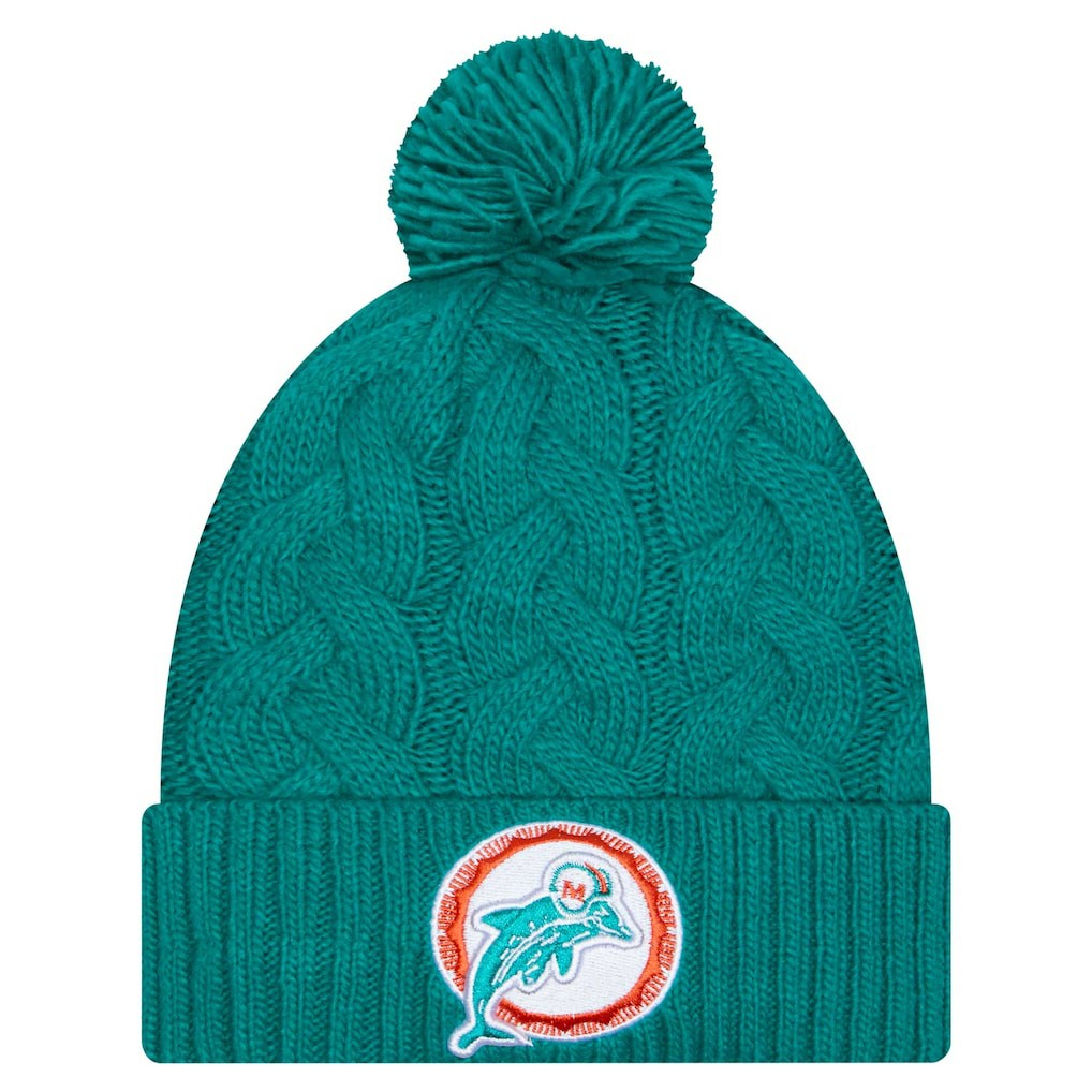 Miami Dolphins New Era Women's Cable Cuffed Knit Hat with Pom Aqua - NFL