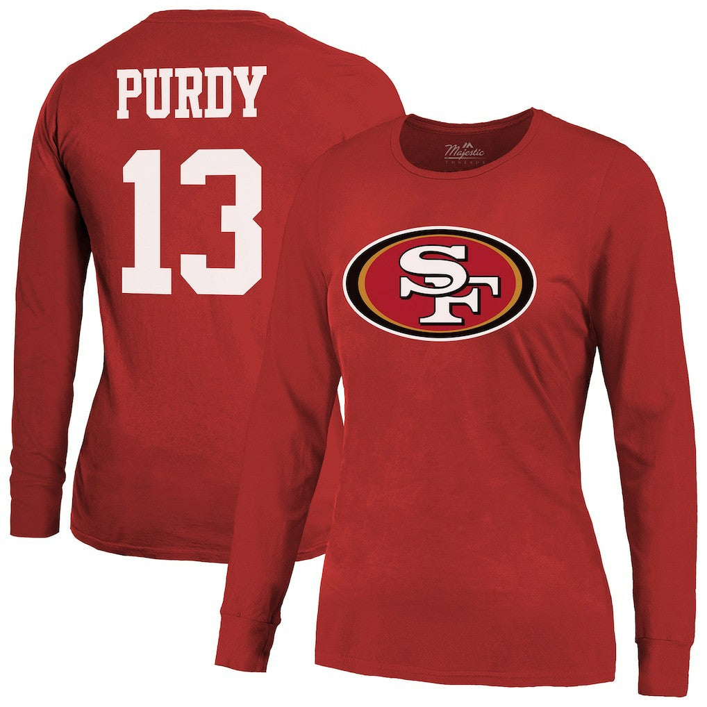 Brock Purdy San Francisco 49ers Majestic Threads Women's Player Name & Number Long Sleeve T-Shirt Scarlet - NFL