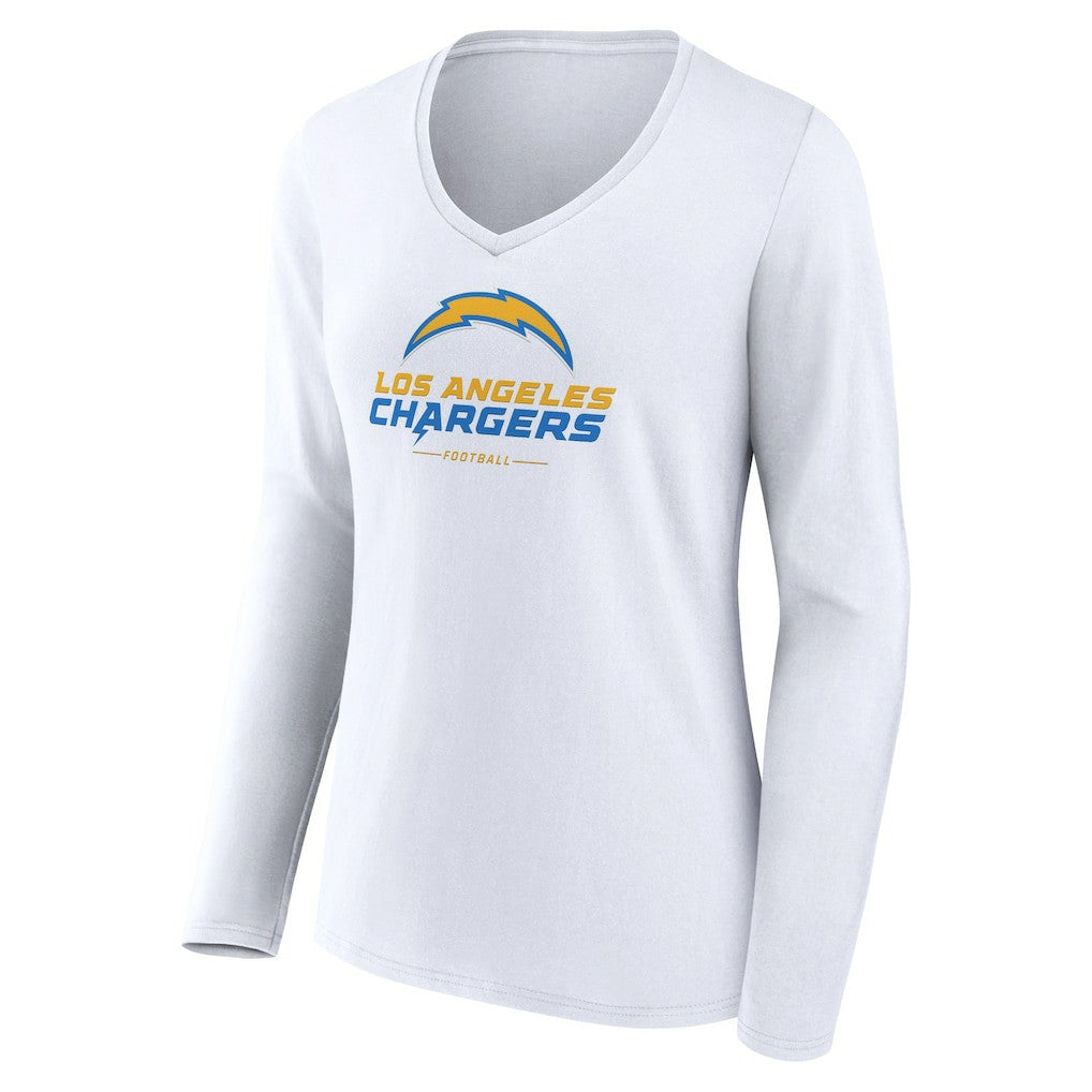 Los Angeles Chargers Women's Team Lockup Long Sleeve V-Neck T-Shirt White - NFL
