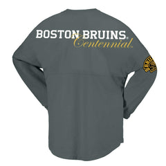 Boston Bruins Fanatics Women's 100th Anniversary Spirit Jersey T-Shirt Gray