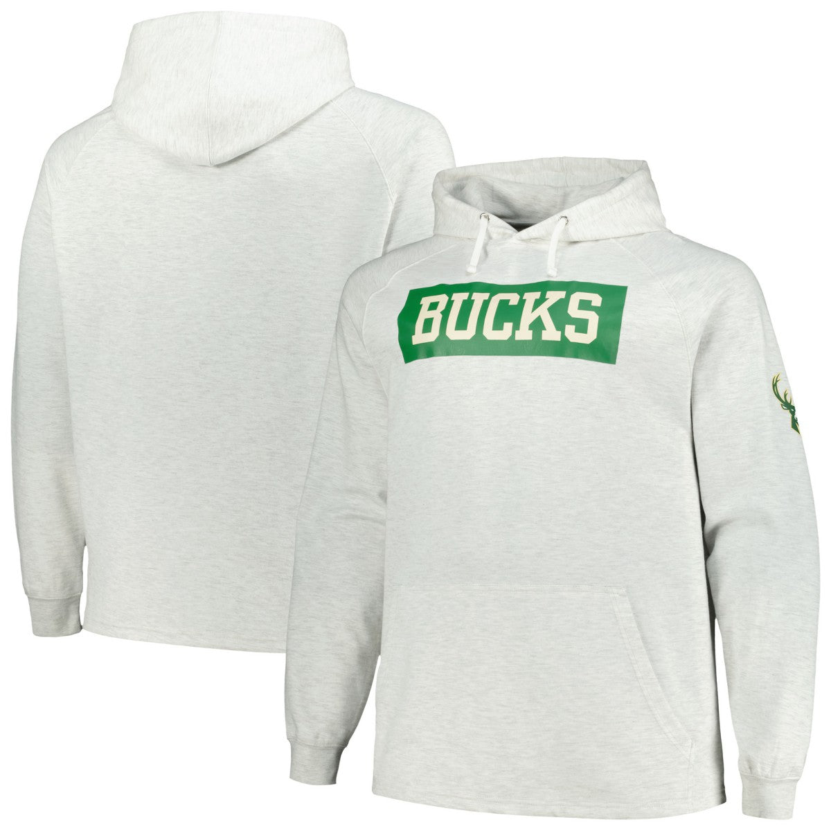Fanatics - Milwaukee Bucks Big & Tall Raglan Tri-Blend Pullover Hoodie - Ash