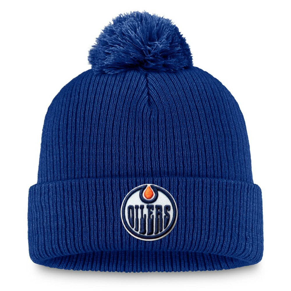 Edmonton Oilers - Fanatics Primary Logo Cuffed Knit Hat with Pom Royal