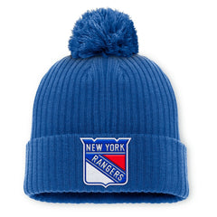 New York Rangers Fanatics Primary Logo Cuffed Knit Hat with Pom Blue