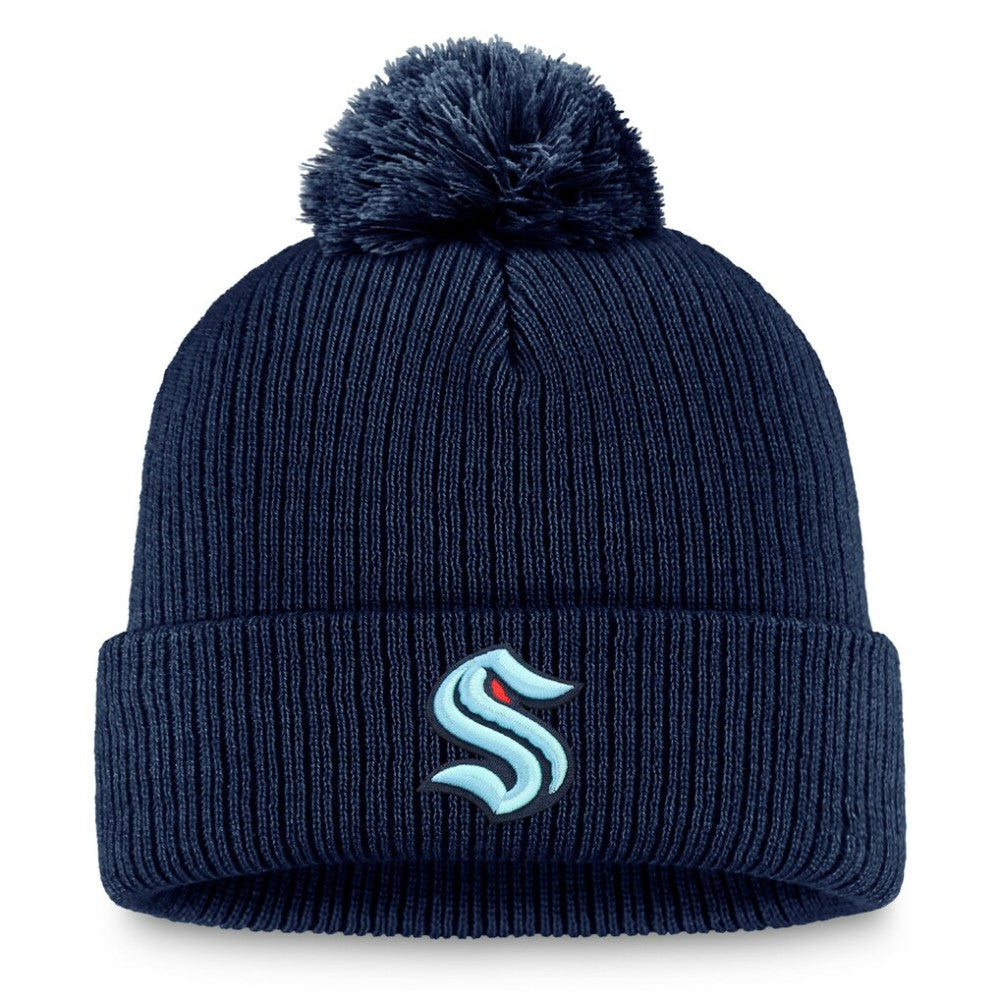 Seattle Kraken Fanatics Primary Logo Cuffed Knit Hat with Pom Deep Sea Blue