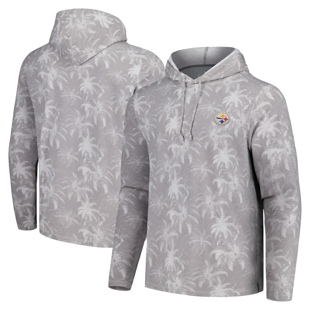 Pittsburgh Steelers Palm Frenzy Hoodie Long Sleeve T-Shirt Gray - Tommy Bahama