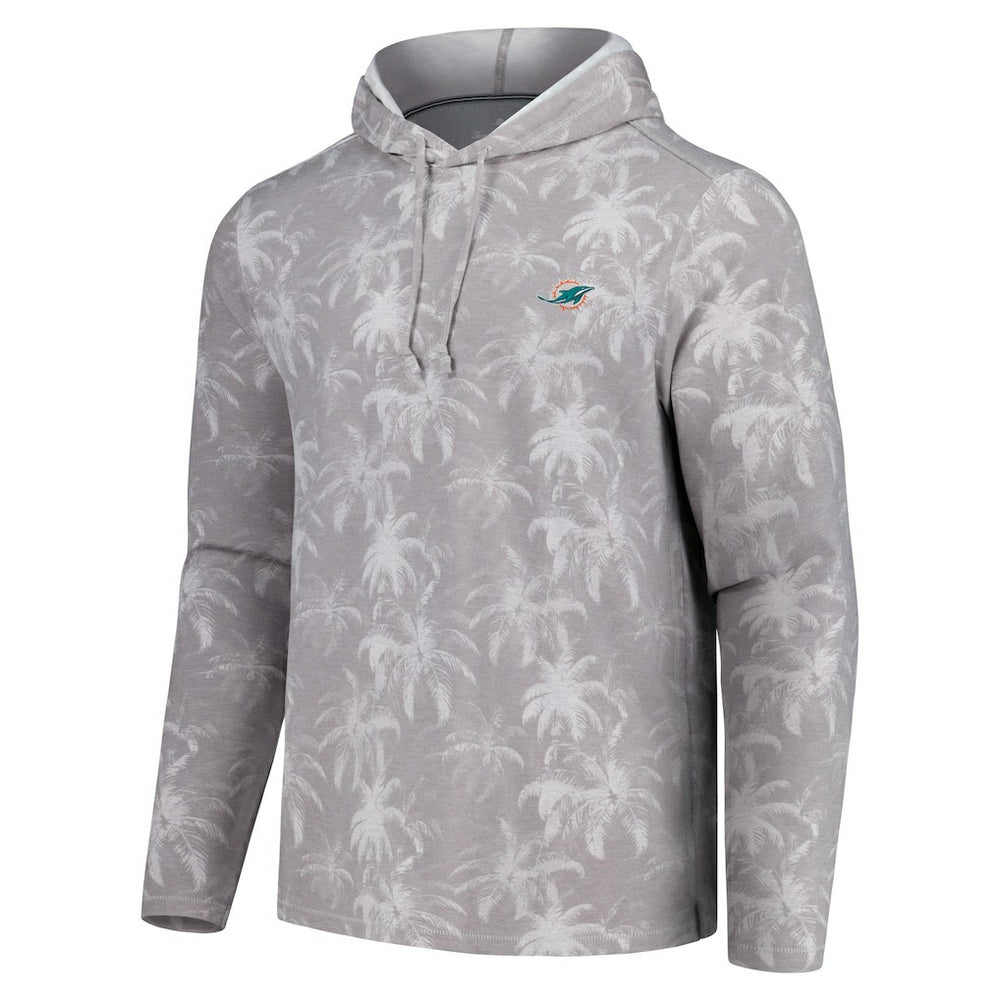 Miami Dolphins Palm Frenzy Hoodie Long Sleeve T-Shirt Gray - Tommy Bahama
