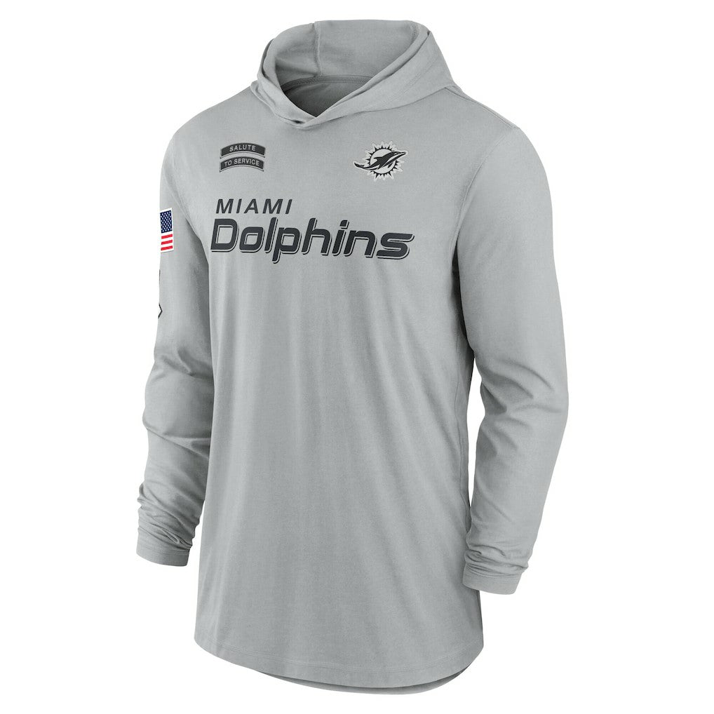 Miami Dolphins 2024 Salute to Service Lightweight Dri-FIT Long Sleeve Hoodie T-Shirt Gray - Nike