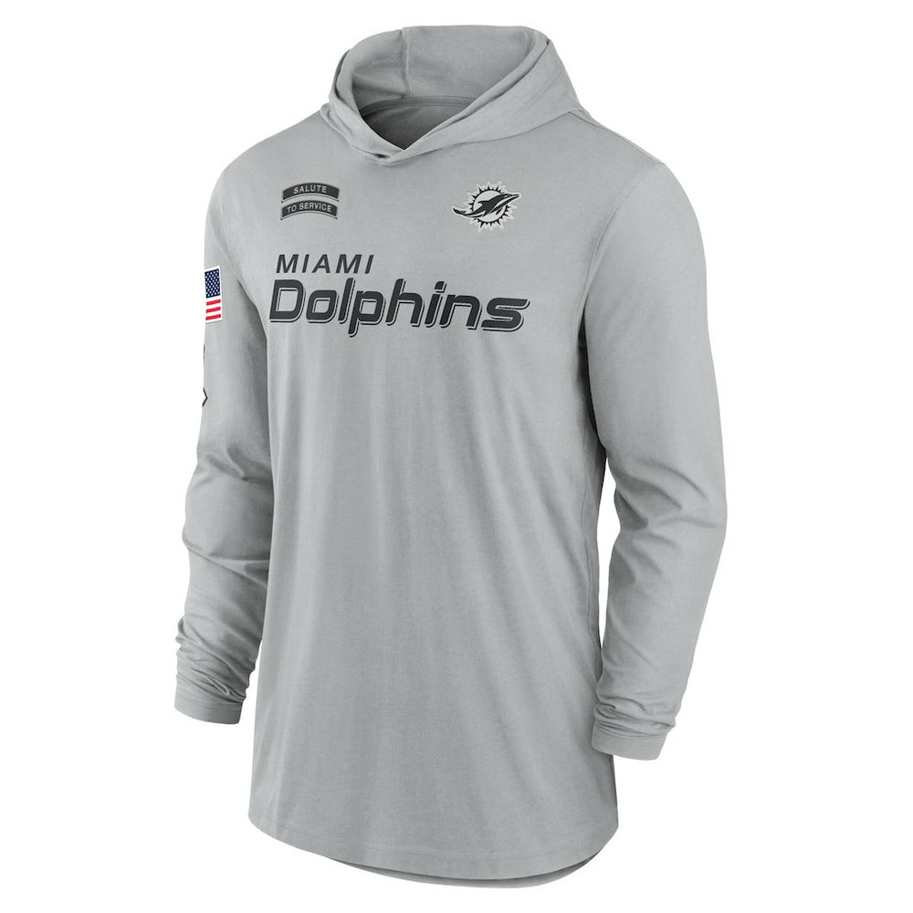 Miami Dolphins 2024 Salute to Service Lightweight Dri-FIT Long Sleeve Hoodie T-Shirt Gray - Nike