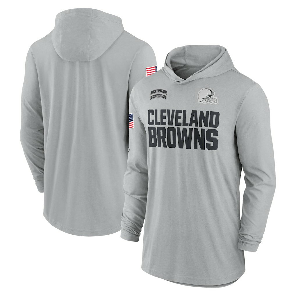 Cleveland Browns 2024 Salute to Service Lightweight Dri-FIT Long Sleeve Hoodie T-Shirt Gray - Nike