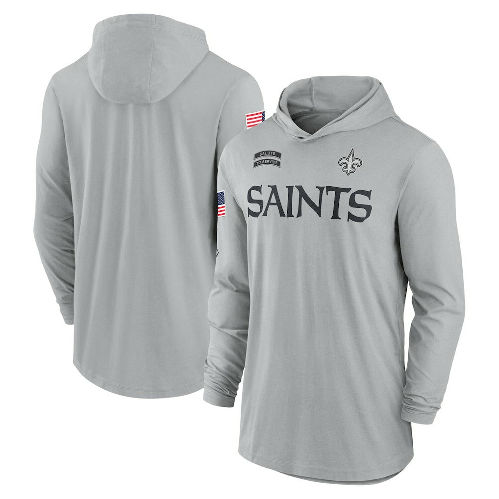 New Orleans Saints 2024 Salute to Service Lightweight Dri-FIT Long Sleeve Hoodie T-Shirt Gray - Nike
